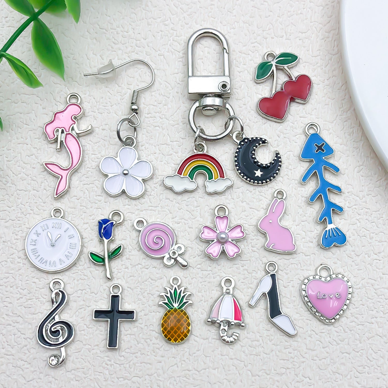 White K Zinc Alloy Cross Heart Music Note charm pendants for DIY keychains necklaces jewelry