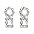 Silver Tone Clear Stone Round And Square Link Drop Stud Earrings view 5