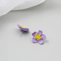 Pink Painted Five Petal Flower Small Stud Earrings view 4
