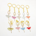 Ballerina Dancer Keychain Rhinestone Gold Ring Nine Colors view 2