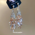 Gold Tone Leaf Cluster Drop Earrings with Clear Crystals view 2