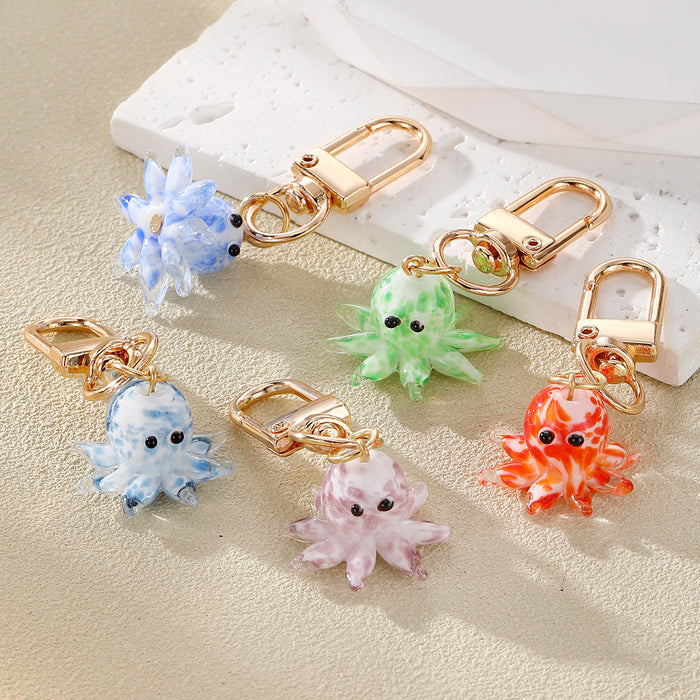 Mini Glass Octopus Clip Keychains in Five Mixed Colors