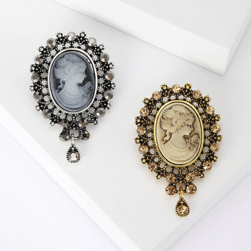 Vintage Style Cameo Portrait Brooch In Silver And Gold Tones