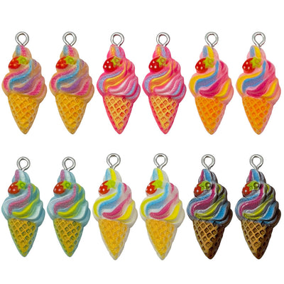 Multicolor ice cream charms arranged on a light background