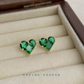 Gold-Tone Mini Emerald Green CZ Heart Stud Earrings Pair view 4