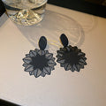 Black Filigree Floral and Checkered Statement Earrings view 6