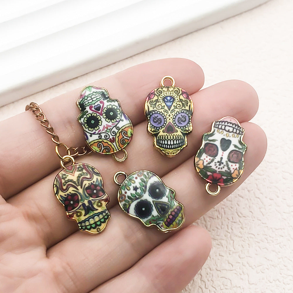 Zinc Alloy Halloween Skull Head Enamel Charm Pendant for DIY Bracelet Jewelry Making