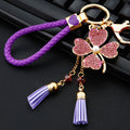 Pearl Four Leaf Clover Keychains in Four Colors with Tassels and Braided Loops view 2