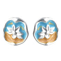 Silver Tone Blue Orange And White Flower Round Enamel Stud Earrings view 5