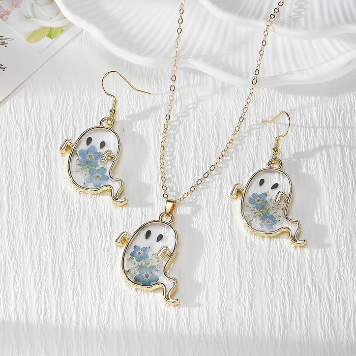 Pressed Flower Ghost Necklace, Earrings and Coordinated Set