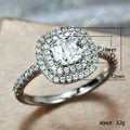 Silver Tone Cushion Double Halo Ring With Clear Stones view 5