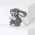 Rhinestone Pearl Rabbit Brooch Clear and Black Two Colors view 4