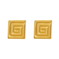 Square Greek Key Stud Earrings in Polished Gold Tone view 5
