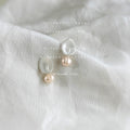 Silver Tone Matte Irregular Top And Double Pearl Stud Earrings view 4