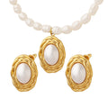 Gold Textured Pearl Pendant Necklace Stud Earrings Styles view 5