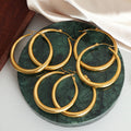 Thick Polished Large Metal Hoop Earrings Gold Or Steel Tone view 3