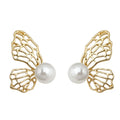 Gold Hollow Butterfly Pearl Dual Wear Stud Earrings view 5
