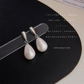 Silver Tone Teardrop Stud White Pearl Drop Earrings view 3