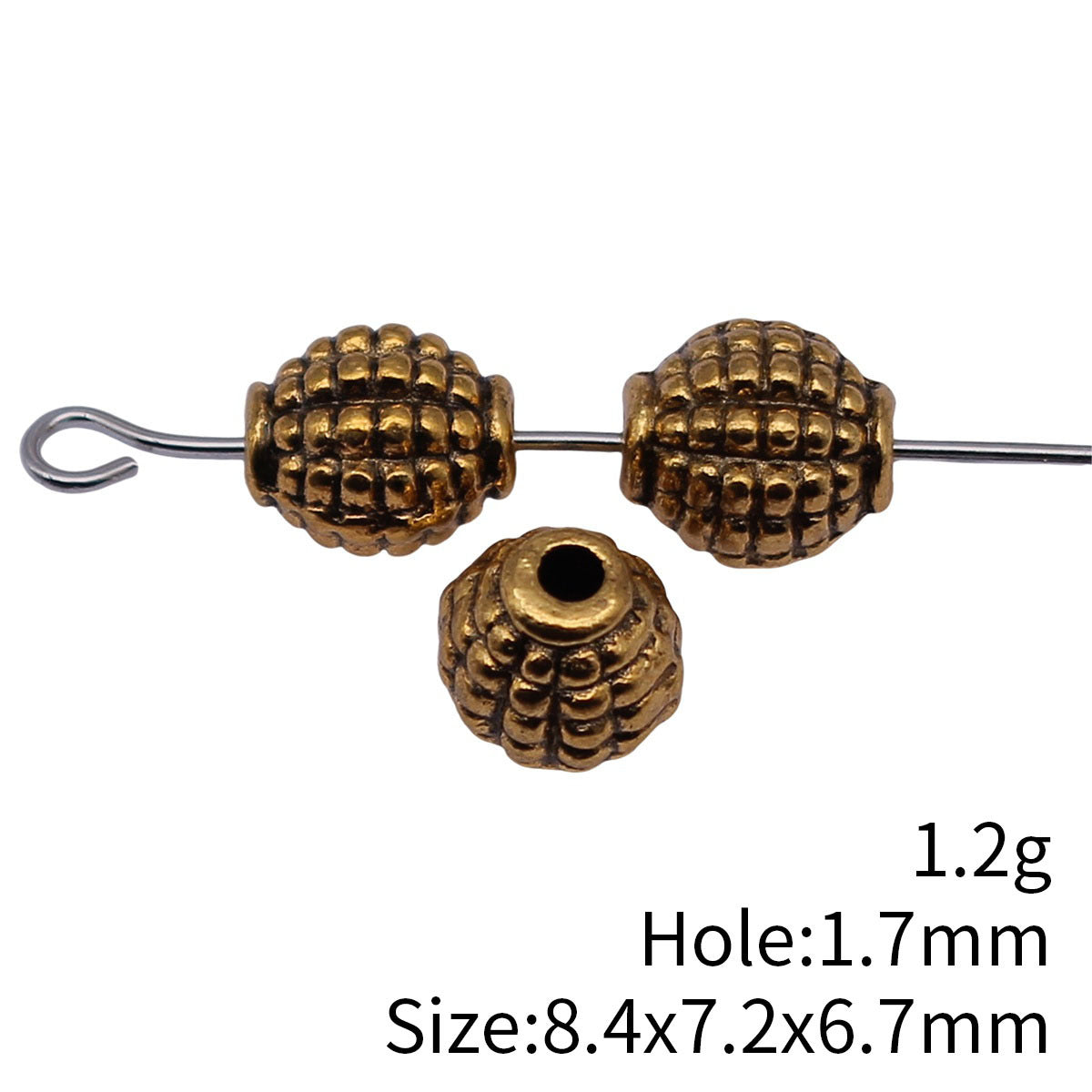 8.4x7.2x6.7mm 1.2g Antique Gold Zinc Alloy Dotted Ellipsoid Loose Metal Beads for Bracelet Jewelry Making