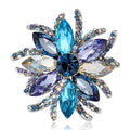 Blue Mixed Crystal Flower Brooch with Layered Pointed Petals view 1