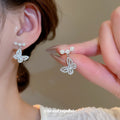 Silver Tone Butterfly Pearl Stud Earrings Fashion Jewelry view 2