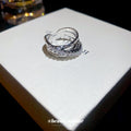 Silver Triple Cross Open Ring Hammered Rhinestone Band view 4