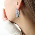 Layered U Shape Hollow Earrings Ribbed Gold Or Steel Metal view 7