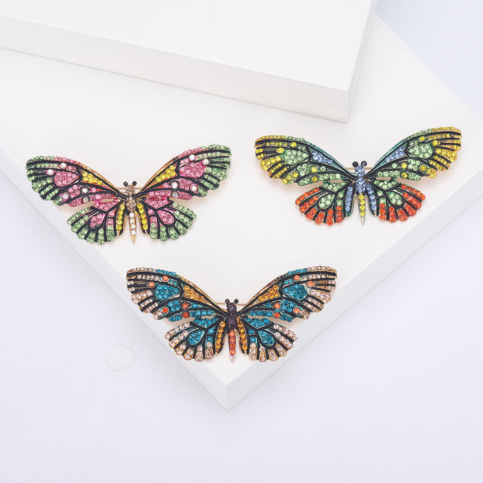 Multicolor Rhinestone Butterfly Brooch Decorative Metal Pin For Jackets And Lapels