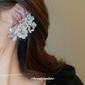 Silver Tone Crystal Leaf and Flower Ear Cuff Clips view 2