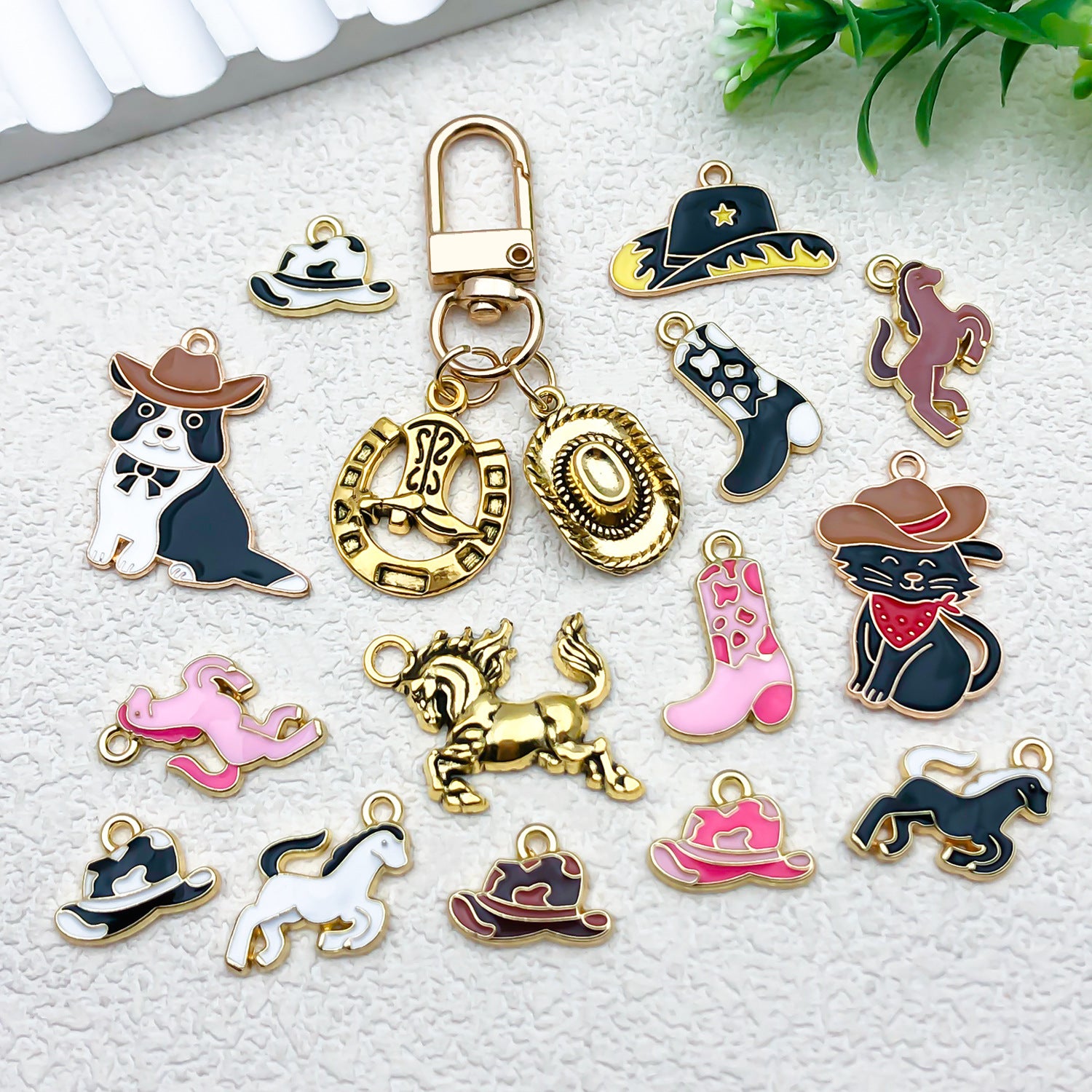 Enamel Zinc Alloy Western Cowboy Hat Boot Charm Pendants for DIY Bracelet Necklace Jewelry