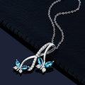 Silver Tone Blue Butterfly Vine Pendant Necklace with Polished Metal Finish view 2