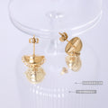 Gold Half-Sphere Dome Stud Earrings With Chain Detail view 2