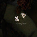 Gold Tone White Flower Pearl And Clear Stone Cluster Stud Earrings view 1