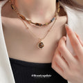 Gold Double Layer Tiger Eye Bar Sphere Pendant Necklace view 3