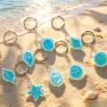 Blue Transparent Ocean Shell Split-Ring Keychains in Eight Marine Designs view 1