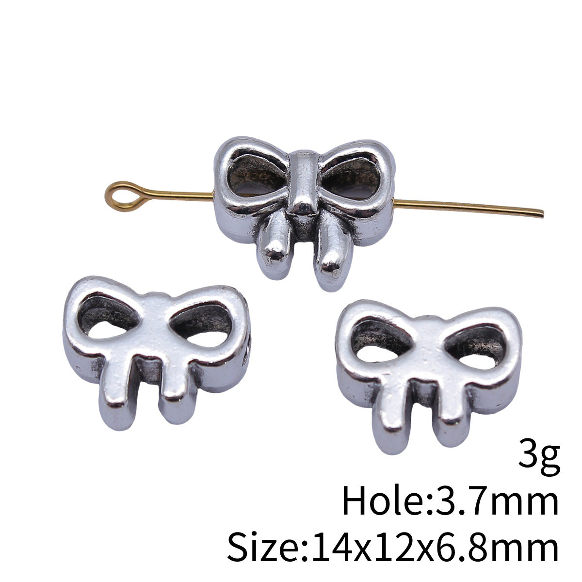 14x12x6.8mm 3g Antique Silver Zinc Alloy Bowknot Through Hole Butterfly Beads for DIY Bracelet Jewelry Making