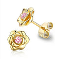 Rose Flower Stud Earrings Multi Metal Clear Pink Centers view 7