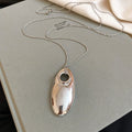 Silver Chain Glossy Oval Open Pendant Necklace Adjustable view 6