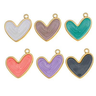 Colorful heart charms arranged on a light background