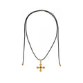 Gold Stainless Steel Tiger Eye Cross Pendant Black Cord Necklace view 5