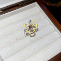 Yellow Enamel Flower Open Ring Pink Crystal Silver Tone view 6