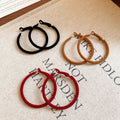 Large Glossy Round Hoop Earrings in Brown and Deep Red view 2