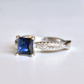 White Gold Blue Princess Cut Twist Band Ring Sizes 6-10 view 5
