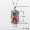 Gradient Rectangular Stone Floral Frame Pendant Necklace view 5