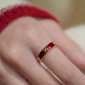 Gold Tone Red Enamel CZ Yuanbao Motif Open Band Ring view 1