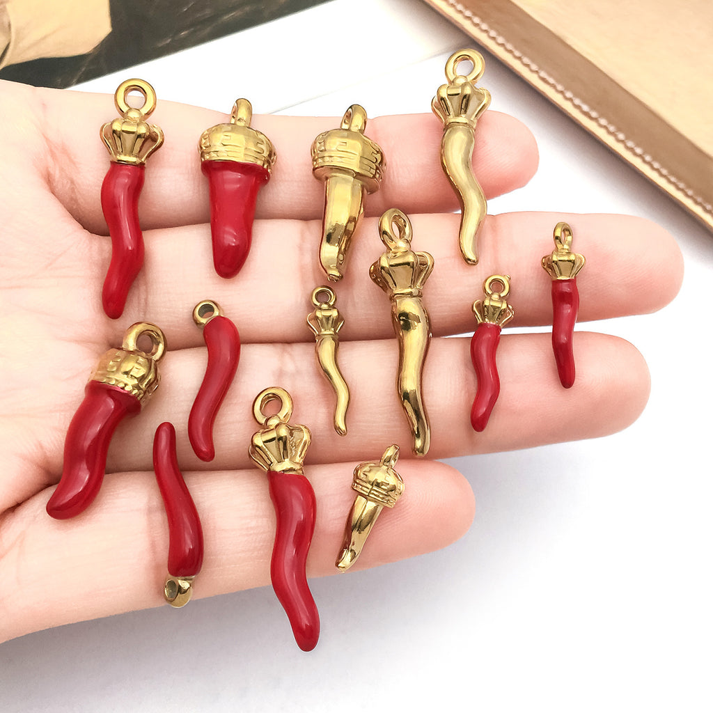 Stainless Steel Chili Pepper Charm Pendant for DIY Bracelet Necklace Keychain Making