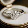 Silver Tone Oval CZ Solitaire Ring Pave Band Sizes 6-10 view 1