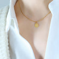 Good Luck Round Disc Pendant Necklace Gold Steel Rose Tone view 4