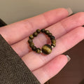 Tiger Eye Beaded Stretch Ring Coffee Brown Gold Accents view 6