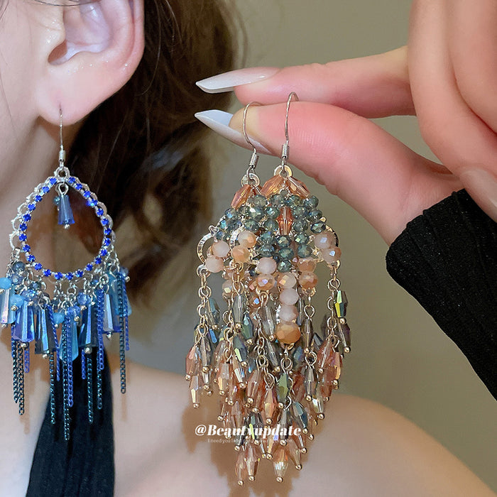 Beaded Teardrop Fringe Hook Earrings In Two Colorways